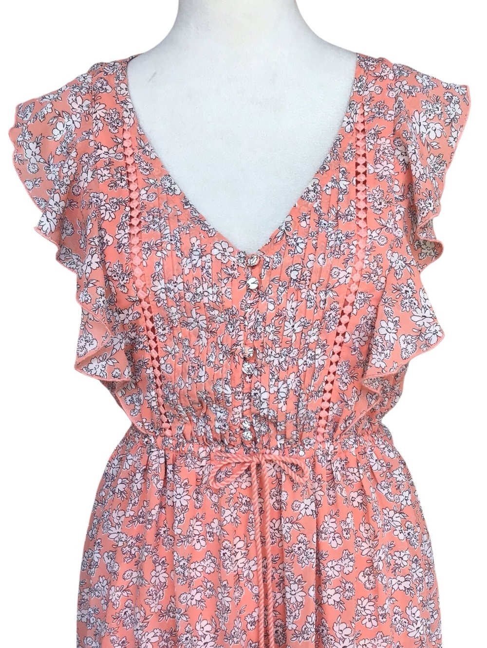 Abercrombie & Fitch Peach Floral Boho Elastic Tassel Tie Midi Dress Size ST New - Picture 5 of 5